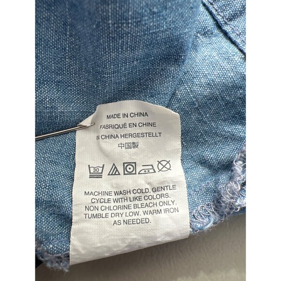 J Crew Chambray Dress Size 12 Ruffle Short Sleeve Tie Waist Blue Cotton Modern - Picture 7 of 11